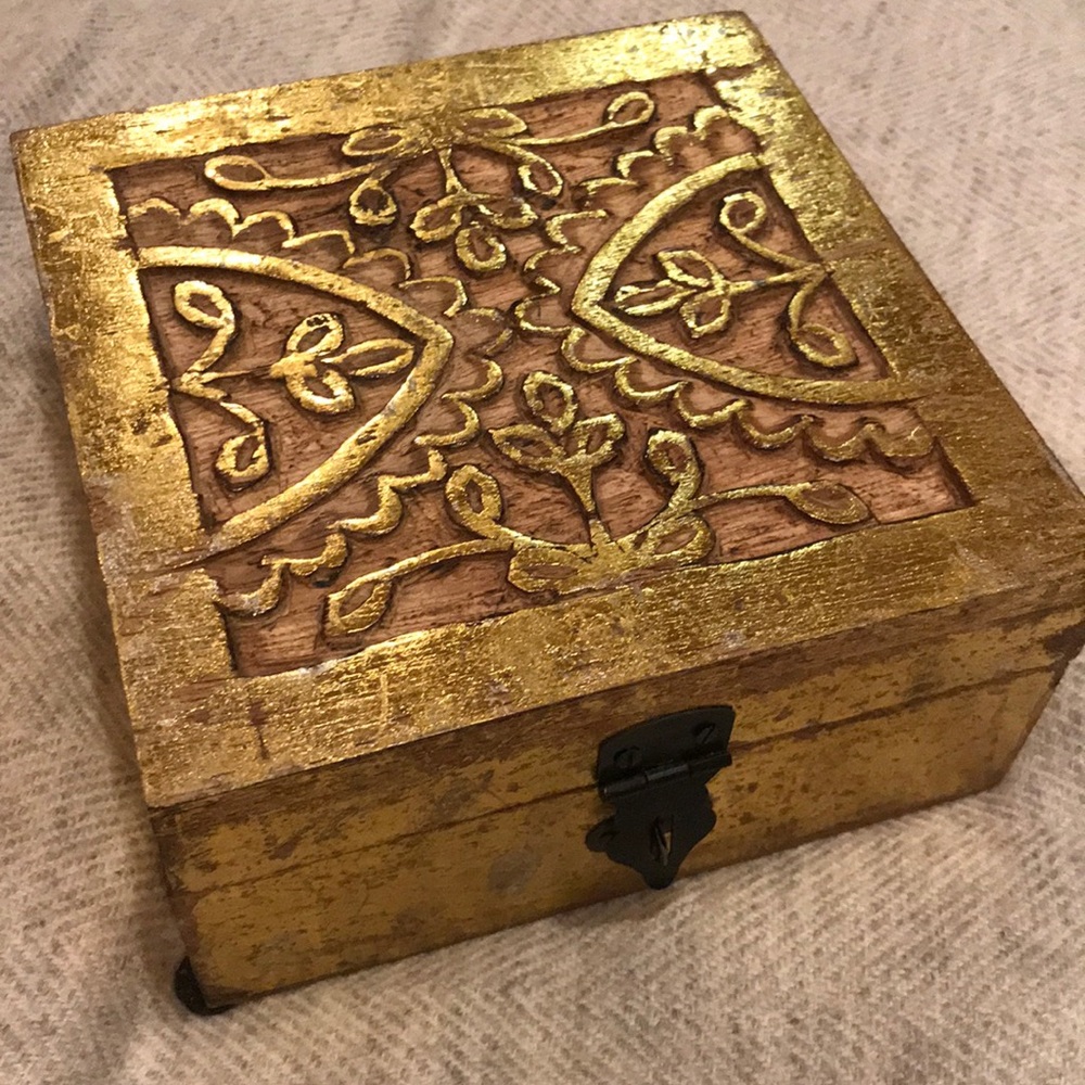 Hand crafted wooden box with gold detail